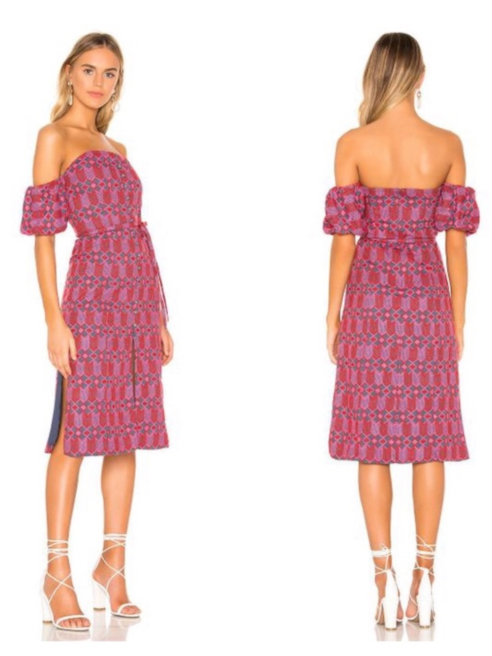 Revolve TULAROSA Lori Embroidered Off Shoulder MIDI Dress